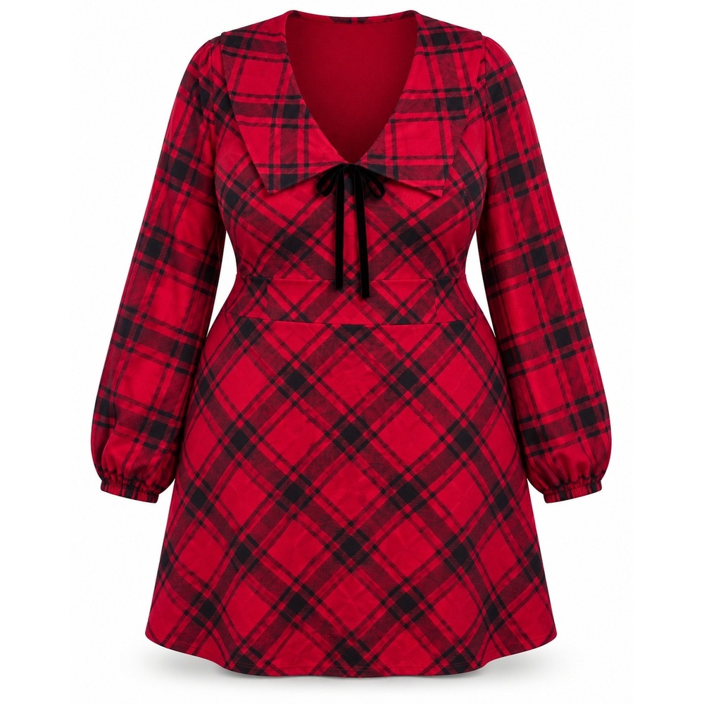 Old Navy XL Tall Red Plaid Sailor Collar Rayon Dress NWT Holiday Academia